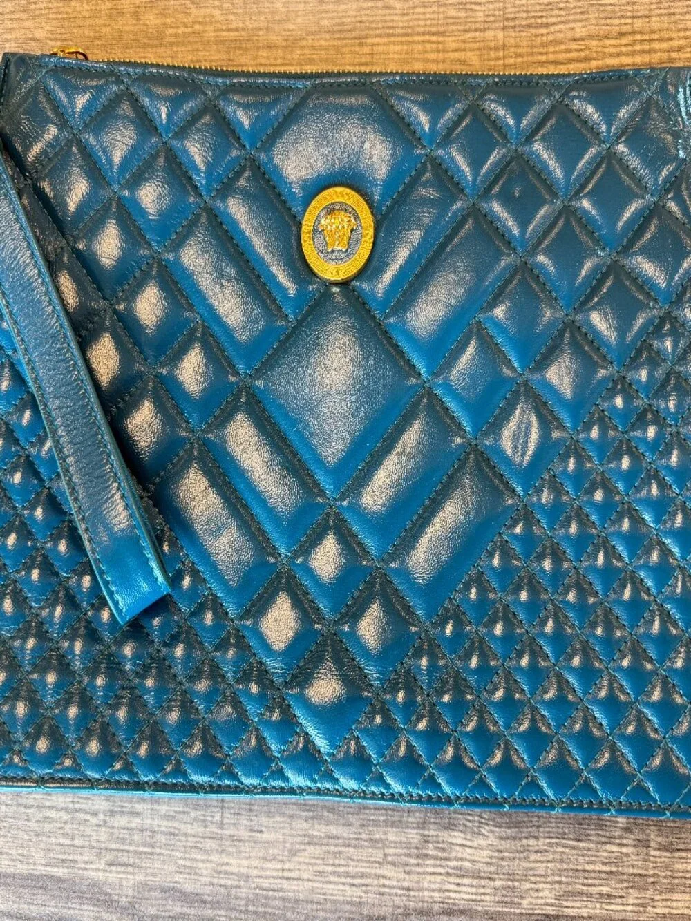 Authentic Versace Quilted Leather Medusa Convertible Clutch/Crossbody